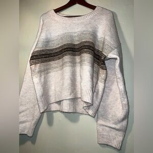 Hem & Thread Striped Crew Neck Sweater - Cream and Brown